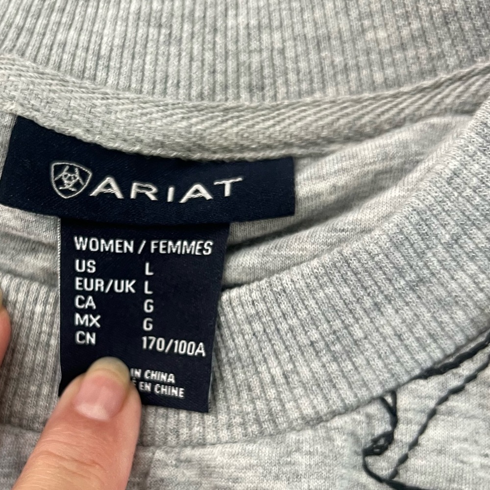 Ariat Light Heather Gray Crewneck Sweatshirt with Horse Outline Print - Picture 7 of 8